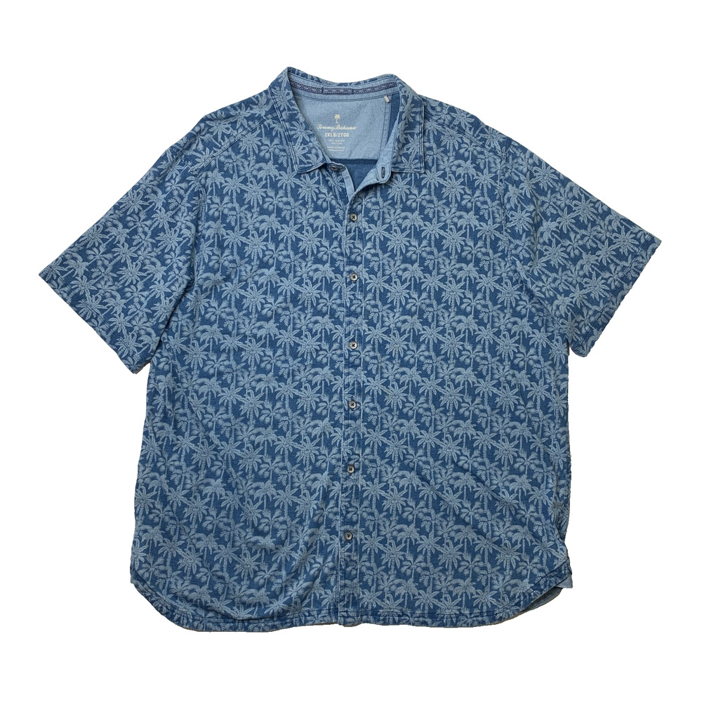 Tommy Bahama Shirt Mens 2XLB Big Blue Cotton Floral Palm Grotto Camp Button Up